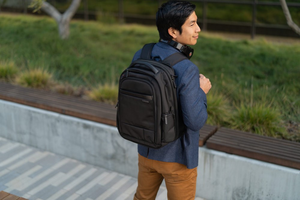 Man wearing a Contour™ 2.0 Business Laptop Backpack 