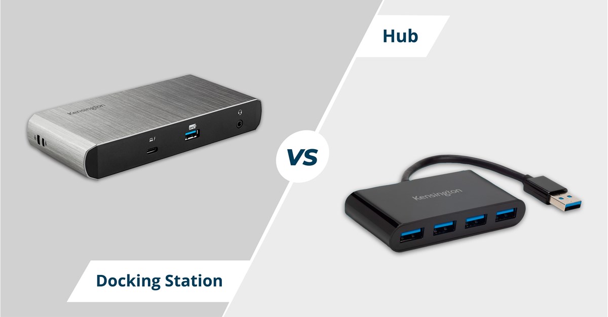 Docking station vs hub on grey background