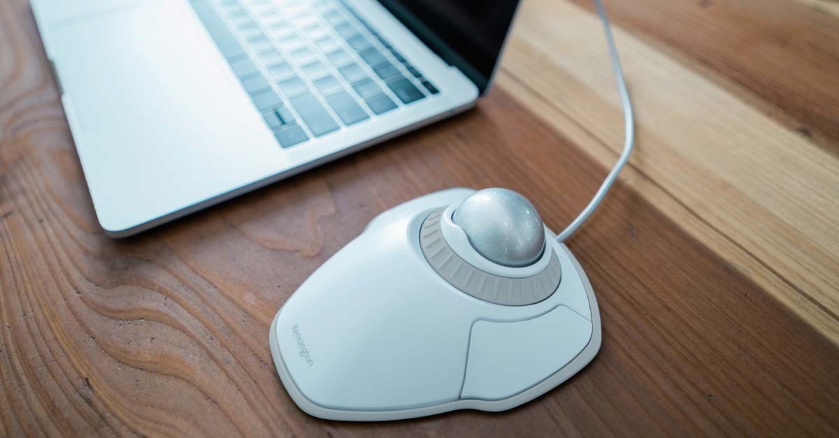 Closeup of Kensington Trackball on desk