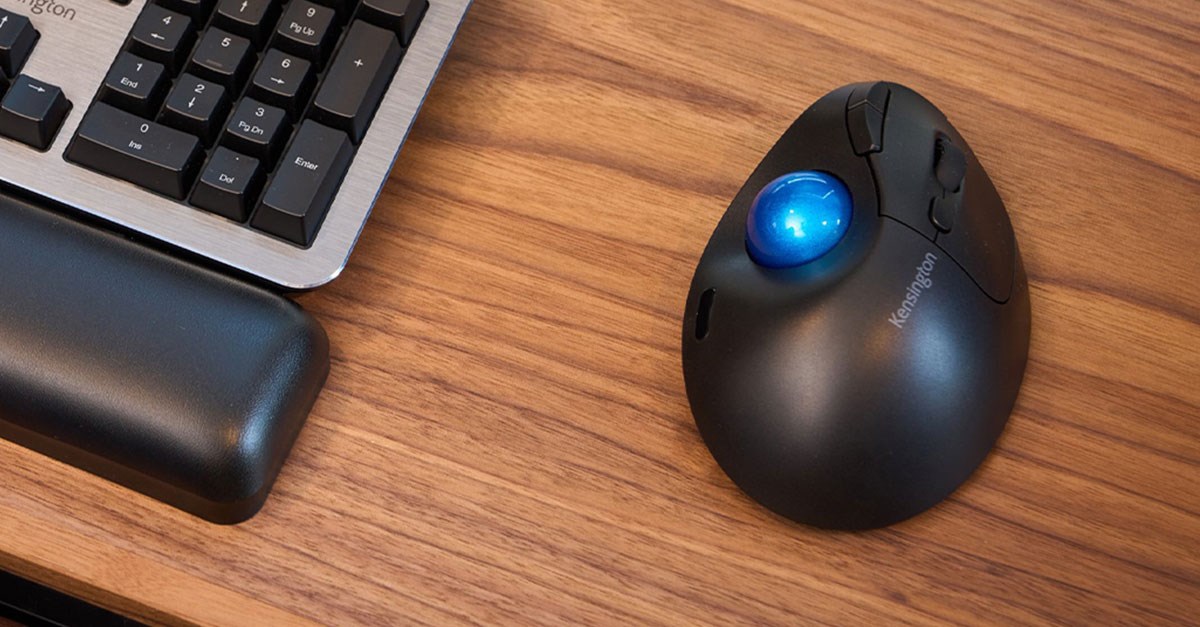 Pro Fit Ergo TB450 Trackball next to a Mechanical Keyboard.