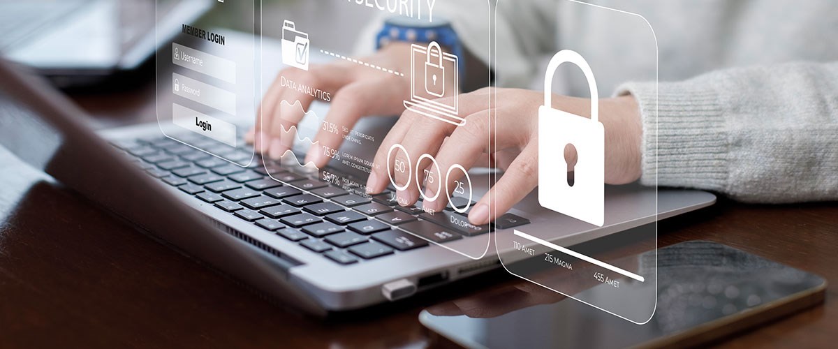 Woman accessing her files through a biometric key.