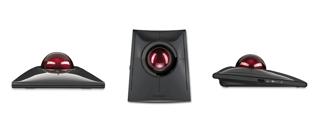 Different angles of the new Kensington SlimBlade Pro wireless trackball