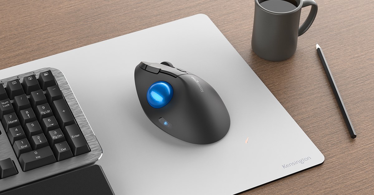 Pro Fit® Ergo Trackball on white Kensington mousepad