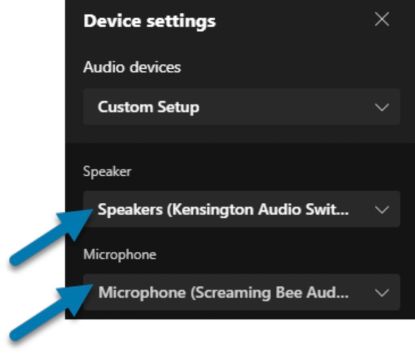 Speaker and microphone settings screenshot