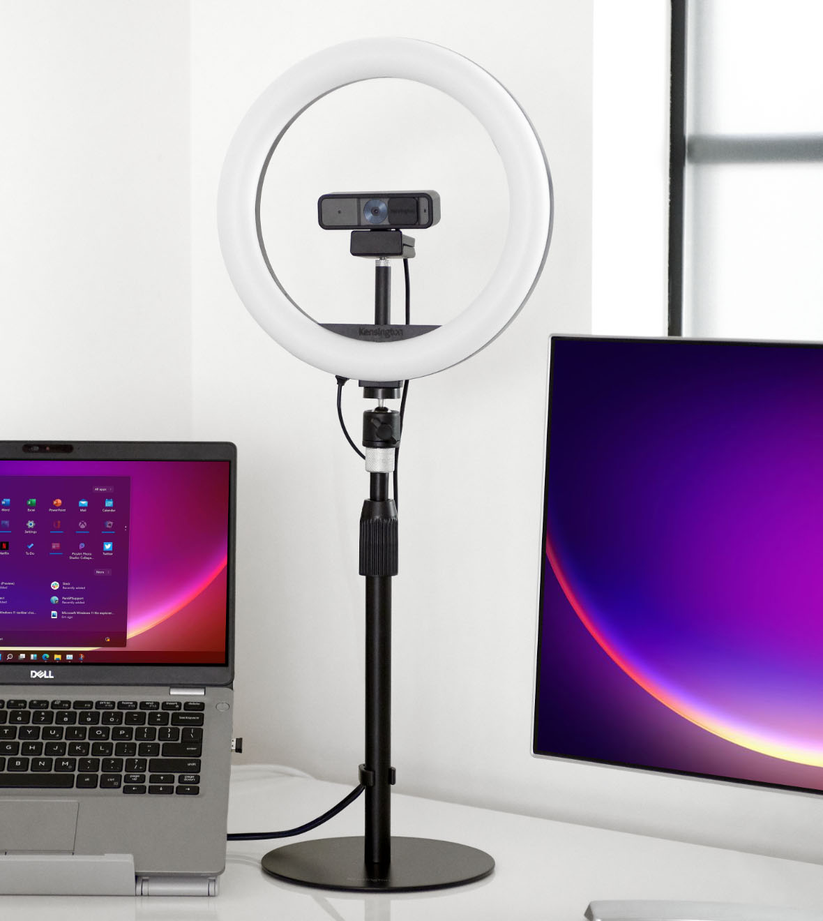 L1000 Bicolor Ring Light with Webcam Mount on desk