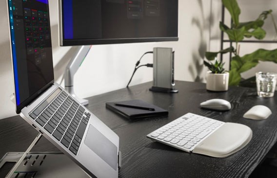 Home office with Kensington ergonomic solutions on white background